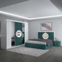 Dormitor Cod 2500 - Dulap 250cm, Pat și Noptiere Tapitate, 13 Culori