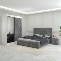 Dormitor Eric cu Ușă Tapițată, Pat Tapițat și Noptiere Tapițate – Eleganță și Confort | AnyMob